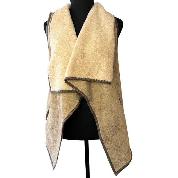 Jodifl Light Tan Faux Suede Fleece Lined Open Front Vest Size S - Picture 1 of 9